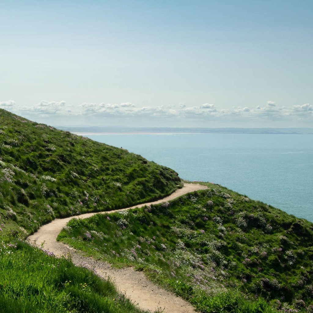 South West Coast Path Association trailblazer walk for the 50th anniversary. The beautiful North Devon coast line of Baggy point near Croyde.